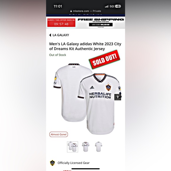 ADIDAS MEN'S LA GALAXY 2022/23 AUTHENTIC HOME JERSEY WHITE/NAVY - Picture 2 of 2